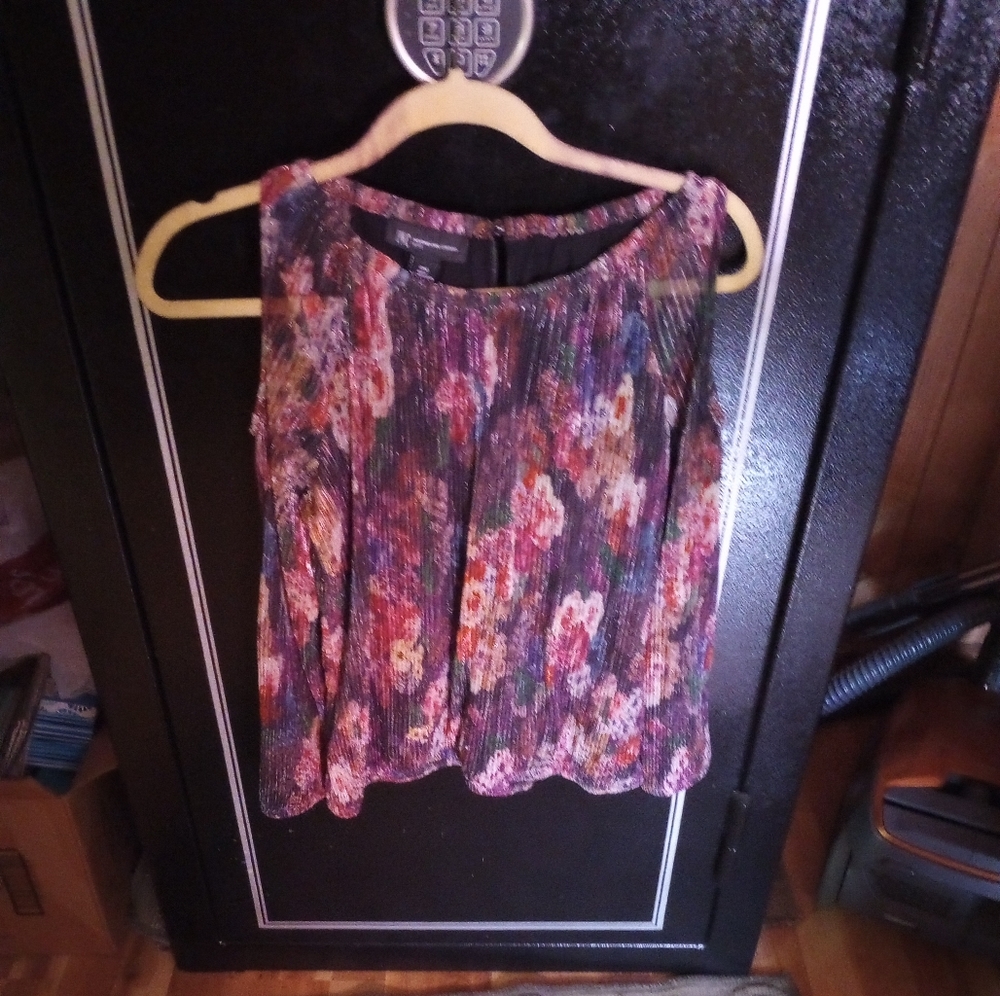 INC International Concepts Floral Metallic Cold Shoulder Top Size Petite Medium